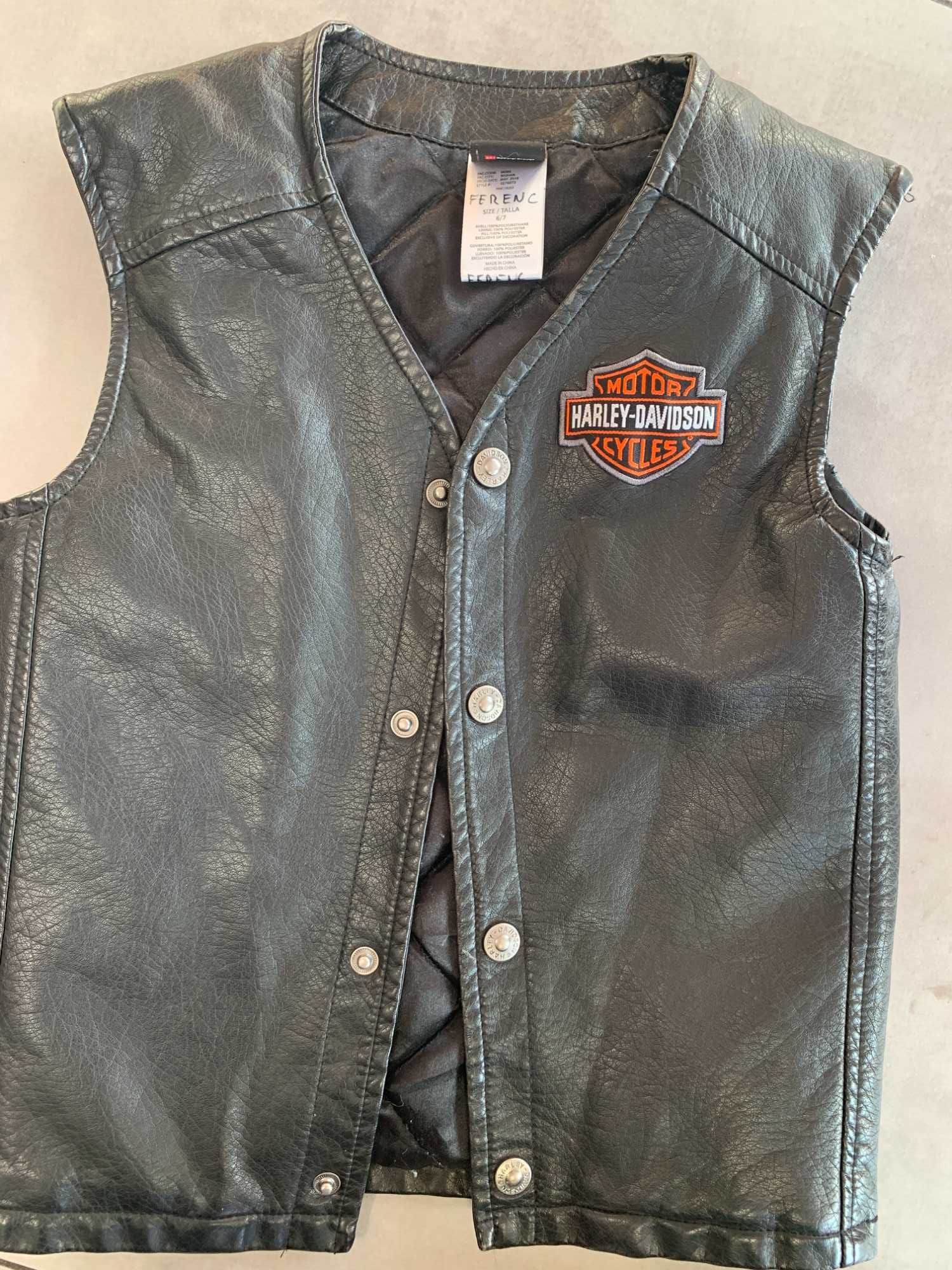bezrękawnik chłopiecy ze skóry  Harley-Davidson na wiek ok 6-7 lat