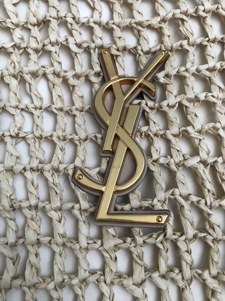 Соломʼяна сумка YSL брендова пляжна сумочка шопер saint laurent