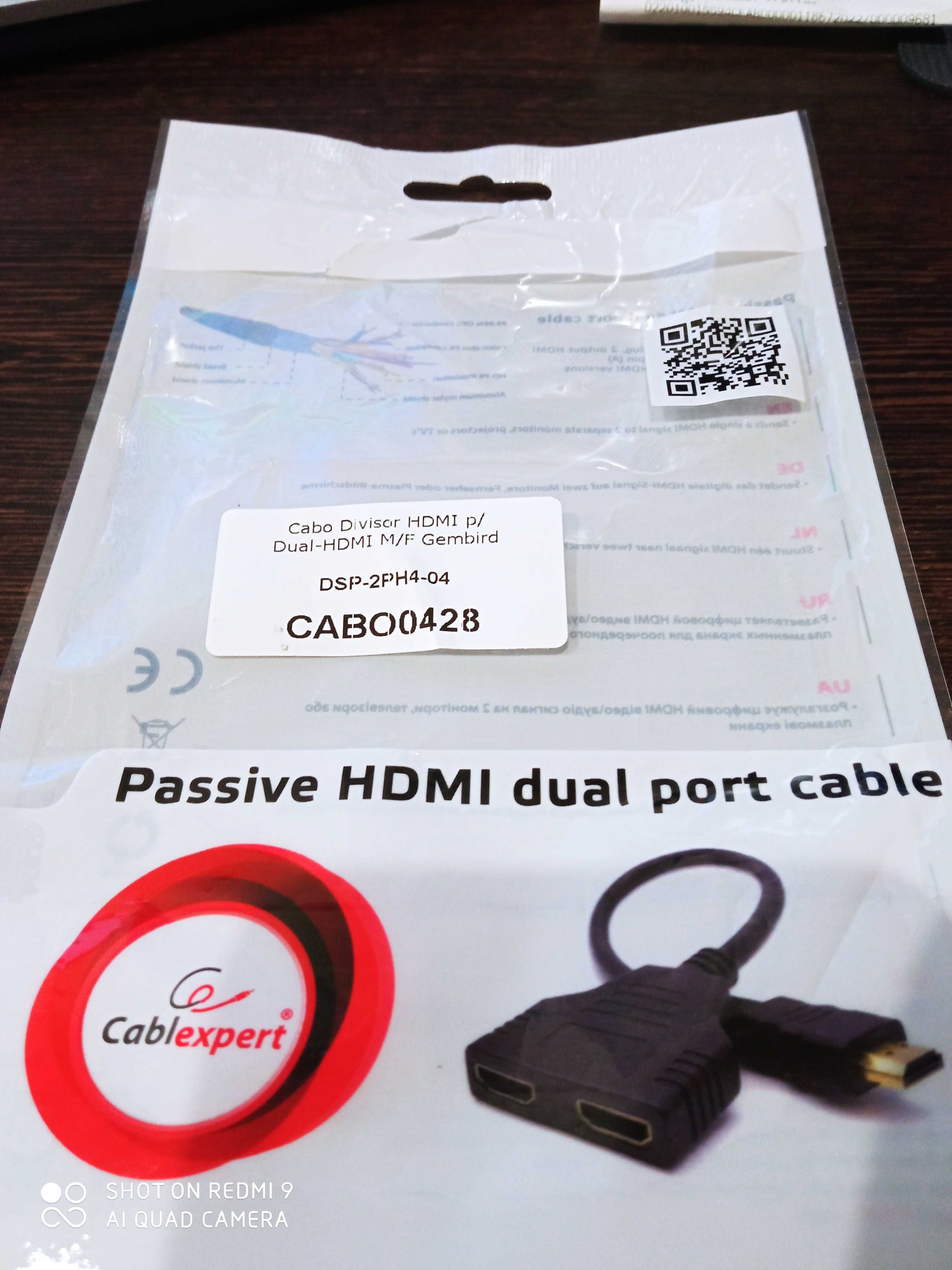 Cabo Divisor HDMI p/ Dual-HDMI M/F Gembird - Novo