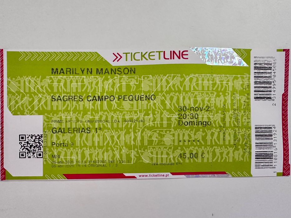 Bilhete Marilyn Manson