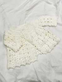 Ręcznie robiony na drutach sweterek dziewczęcy 62-68 wełna