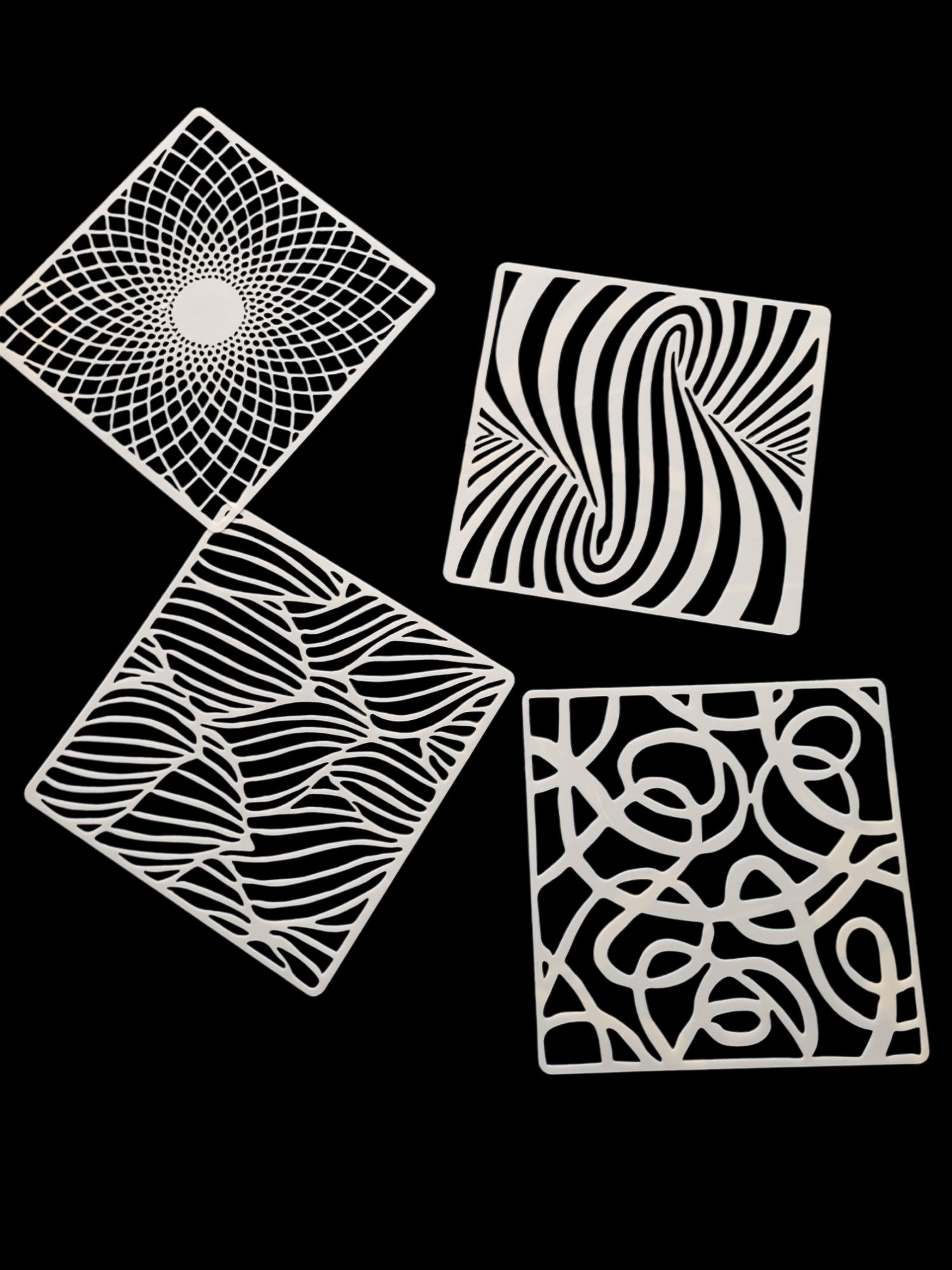 Szablony 4szt - malarski, DIY, tynk ozdobny
Rozmiar 15cm x 15cm
Szablo