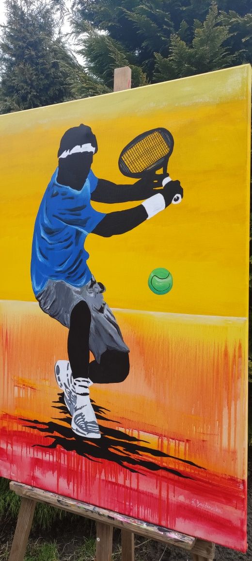 Obraz ręcznie tenis sport sportowiec 100x70 cm Tenisista piłkarz