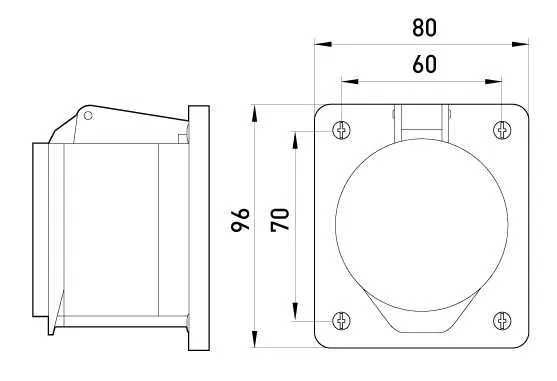 Tablicowe gniazdo siłowe e.socket.pro.3.32.wall, 3P, 230V, 32A x 4