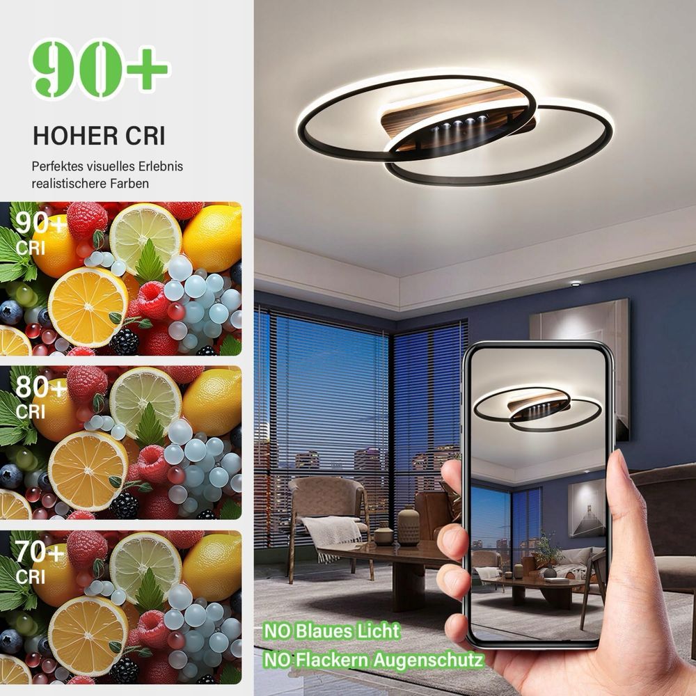Lampa sufitowa LED do salonu 62 cm, 45 W, z pilotem ściemnialna