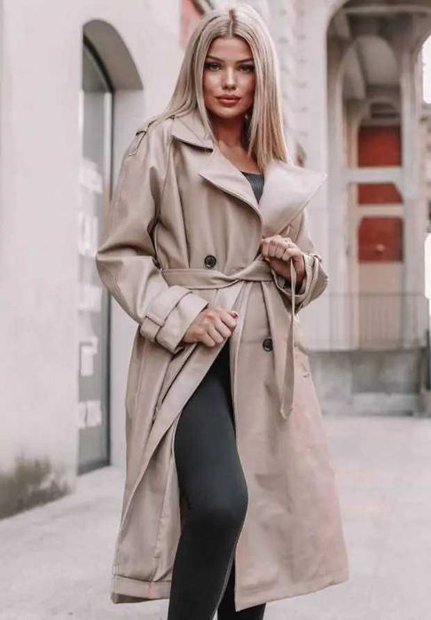 Płaszcz Z Imitacji Skóry Spy Beżowy