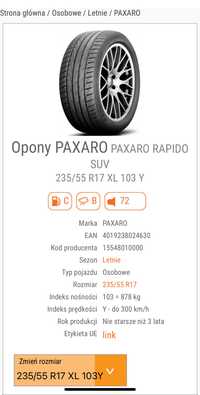 Opony PAXARO RAPIDO SUV 235/55 R17 XL 103 Y