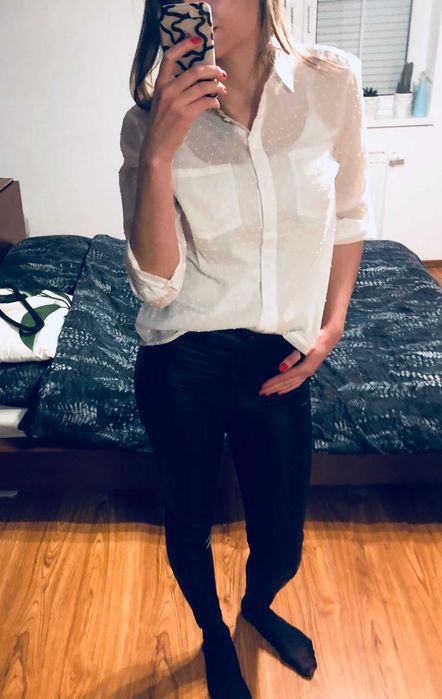 OASIS biała tłoczona koszula w paski rozm. 36/S