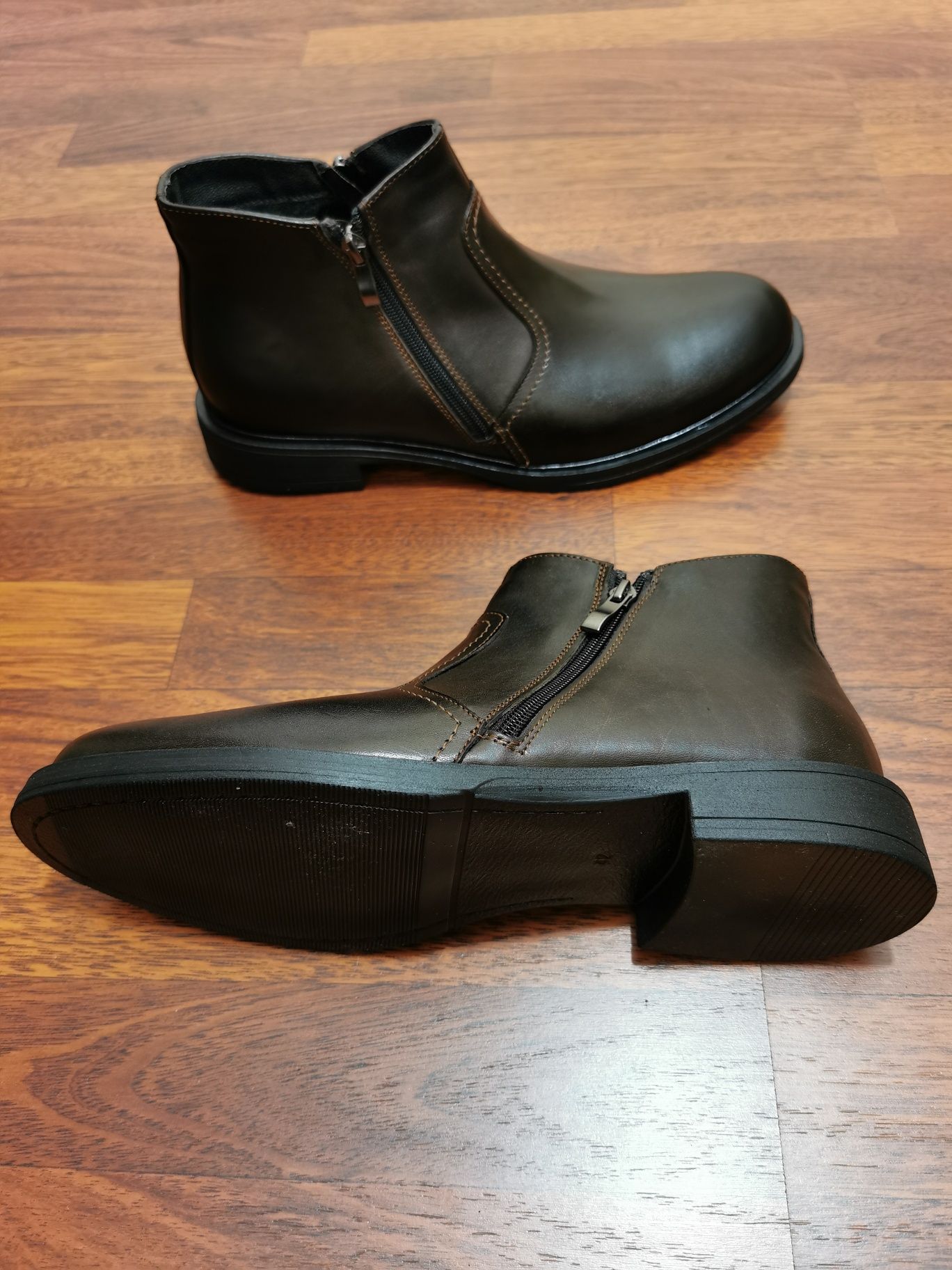 Eleganckie Skórzane Ocieplane Buty Męskie Na Zamek Gruby Spód Ciepłe