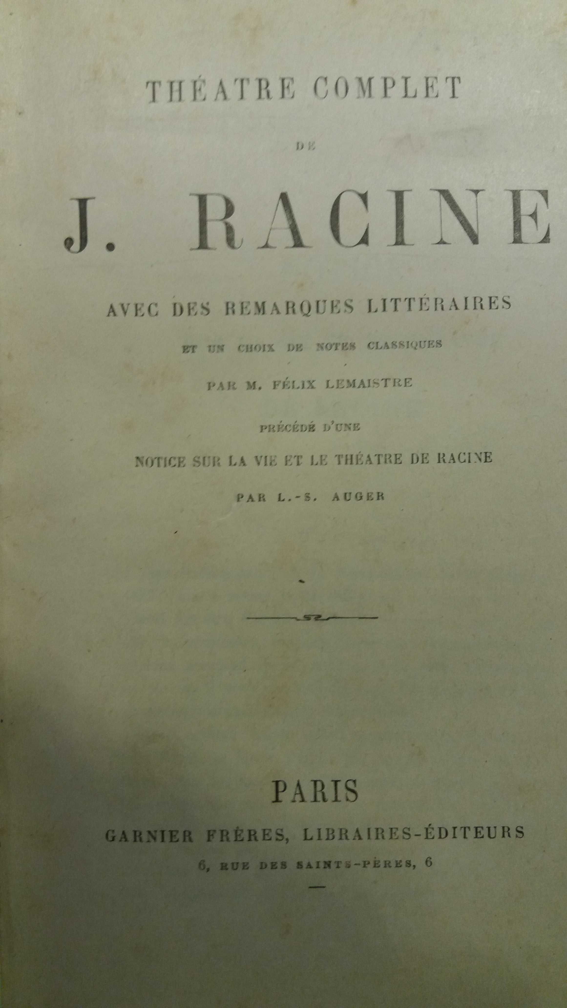 Theatre complet DE JEAN RACINE 1890 antykwariat antyk stare książki