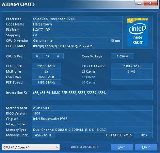 ASUS P5B-E + Intel® Xeon® Е5430 (3.0GHz/12MB/1333 MHz) + HD5570 + 4Gb