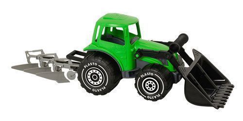 Traktor Z Ładowaczem I Pługiem 52 Cm, Kolor Zielony Plasto