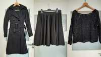 Zestaw czarny - spódnica, płaszcz, sweterek Zara - M