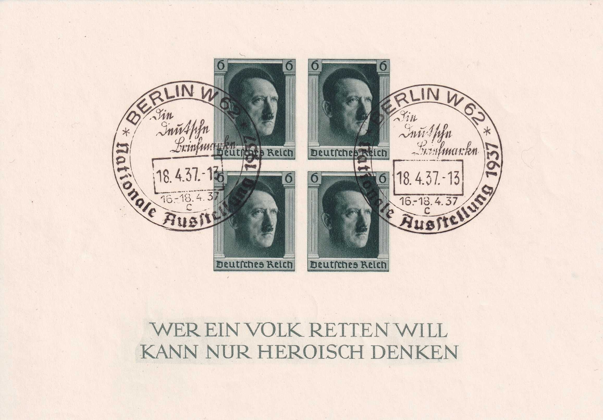 znaczki pocztowe - Deutsches Reich 1937 bl.8 kat.30€ - A.Hitler