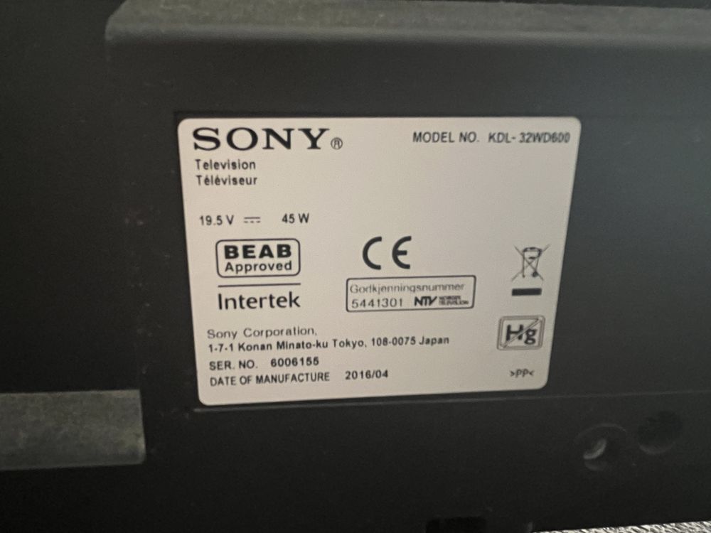 Televisão Sony 32”  modelo KDL-32WD600
