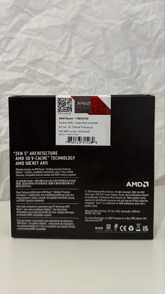 AMD Ryzen 7 9800X3D Novo e Selado