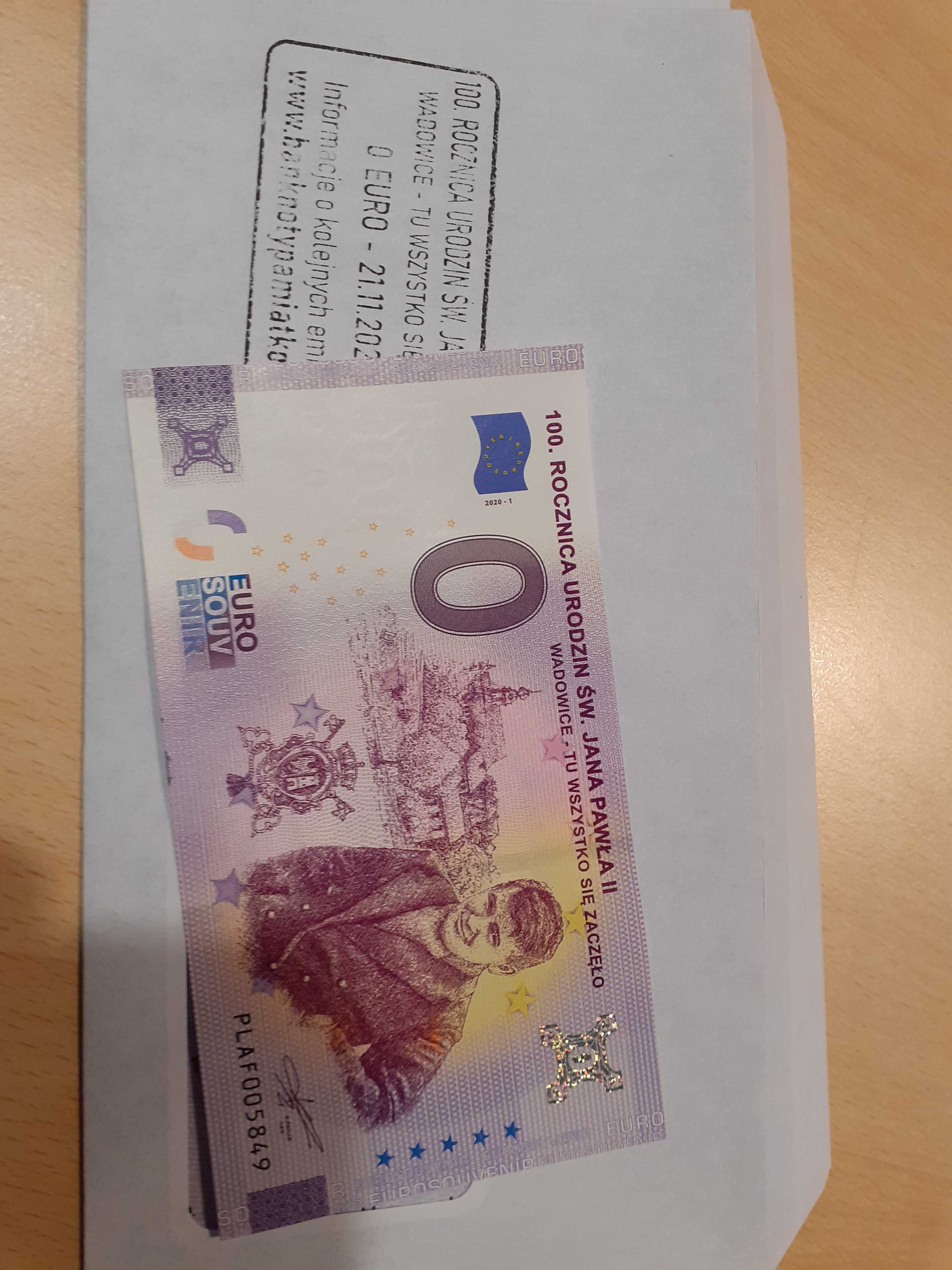 0 euro banknot Jan Paweł II Wadowice 100 lecie urodzin UNC