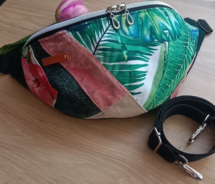 Nerka torebka saszetka patchworkowa zieleń pudrowy róż handmade