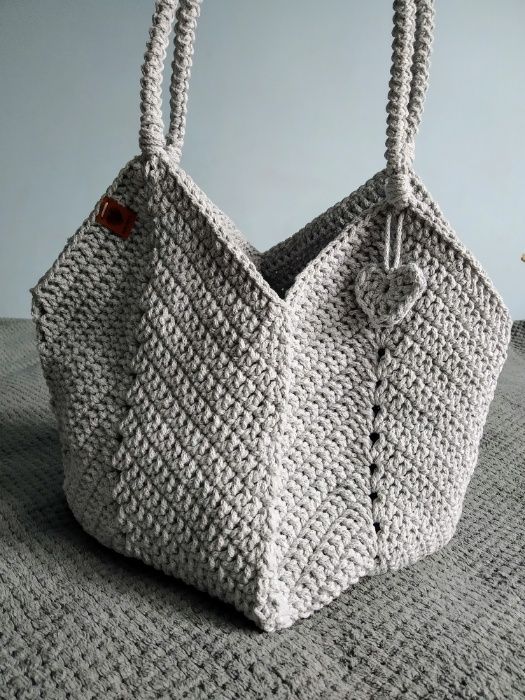 Torebka Tulipan ze sznurka bawełnianego.100 % handmade.
