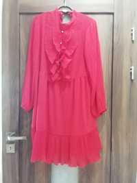 Sukienka czerwona 40/42 oversize, zabot, plisowana, czerwona