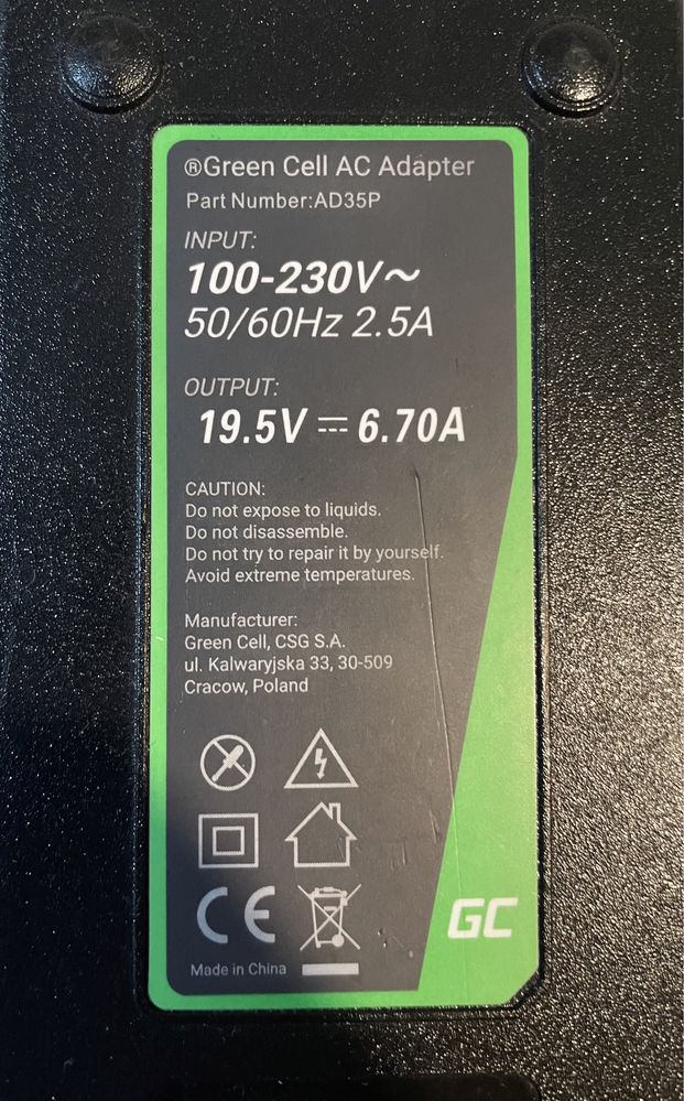 Zasilacz Ładowarka Green Cell PRO 19.5V 6.7A 130W Dell XPS, Precision