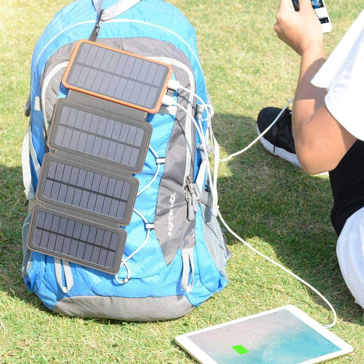 Powerbank e carregador solar portátil de 25000 mAh c/4 painéis solares