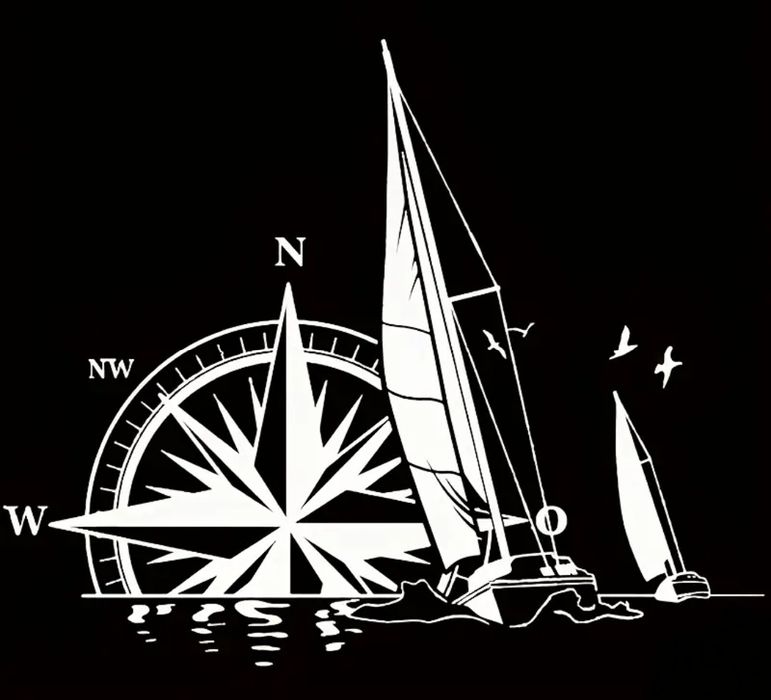 ŻAGLÓWKA KOMPAS - 56cm x 46cm - naklejka na KAMPERA żaglówkę ścianę