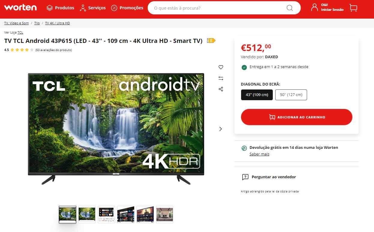 TV TCL Android LED 43'' - 4K Ultra HD - Smart TV
