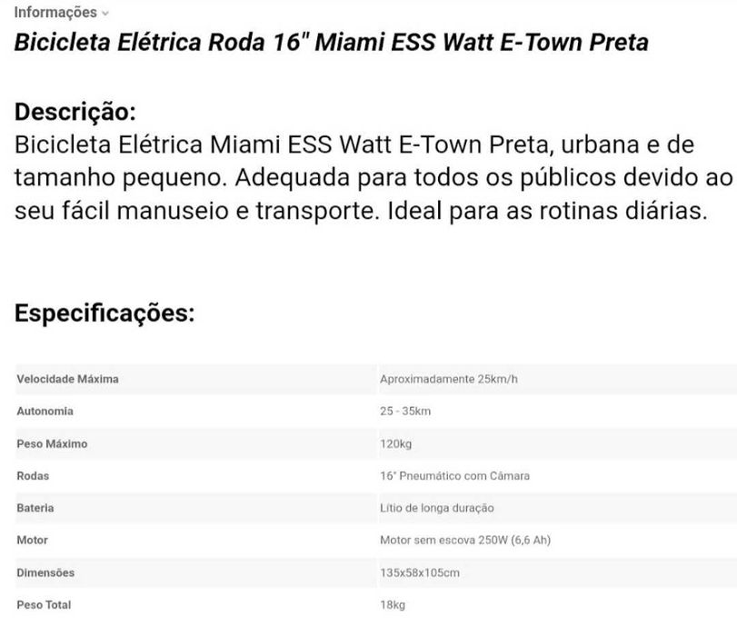 Bicicleta elétrica dobrável Miami ess - Novo preço para desocupar