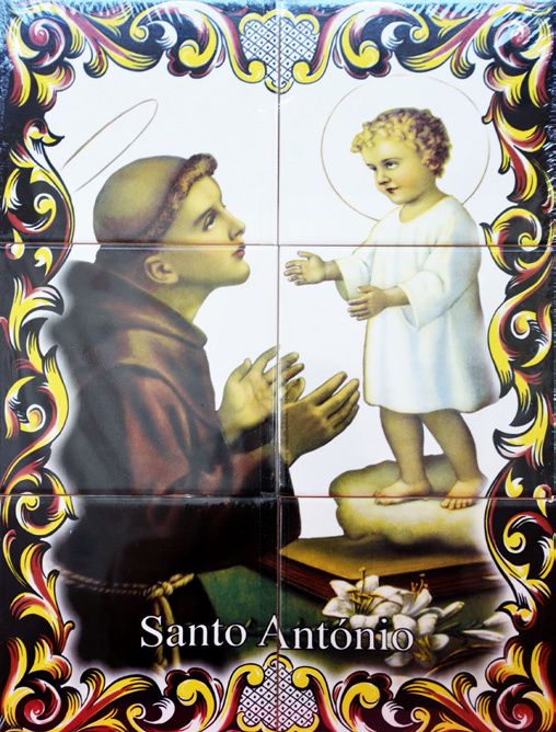 NOVO Painel de Azulejos - Santo António Cores 45 X 30 CM Plastificado