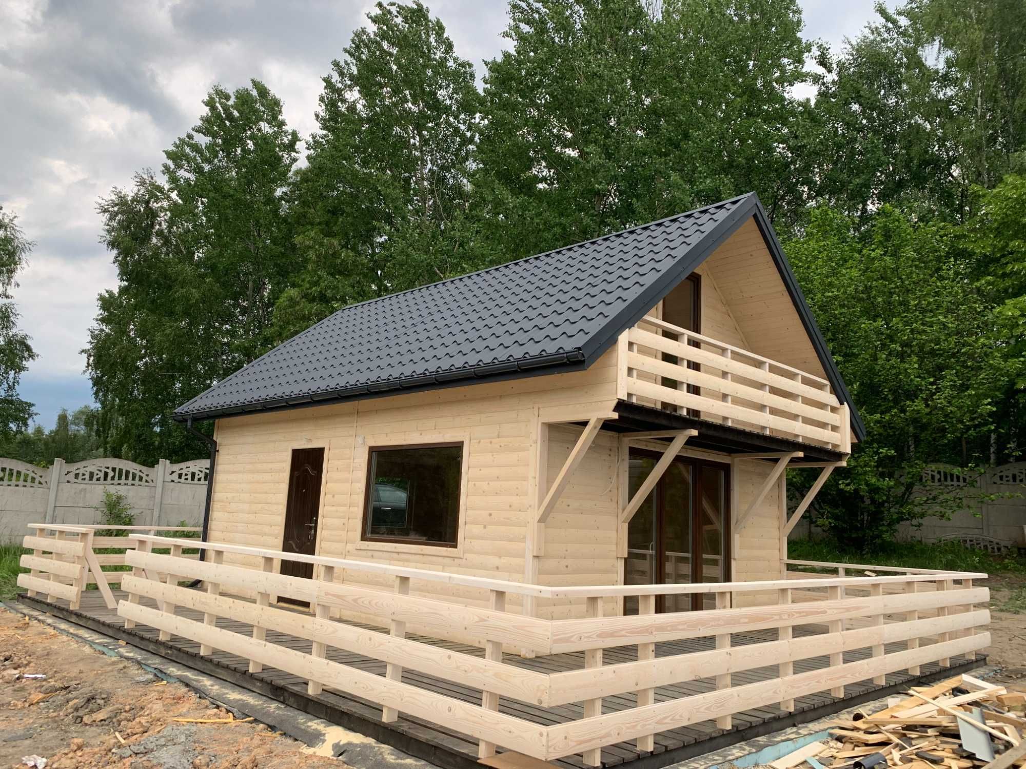 Dom drewniany, całoroczny, 70m2, taras, balkon, piętro 2 pokoje
