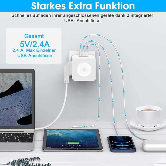 kostka zasilająca  3 porty usb z lampą
