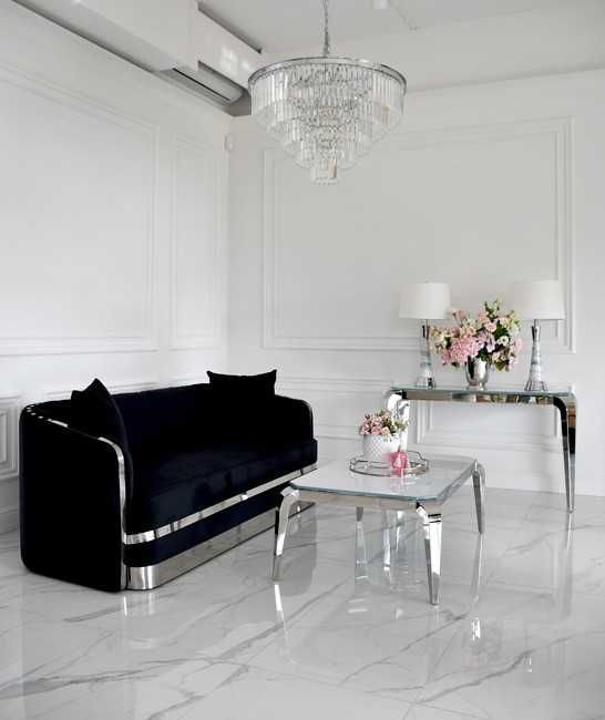 STOLIK KAWOWY GLAMOUR ELITE 110x70 Srebrny Ława Stal Szkło Salon NOWY
