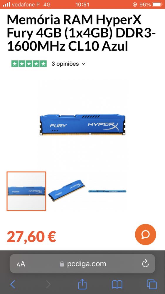 Memoria ram hyper x fury