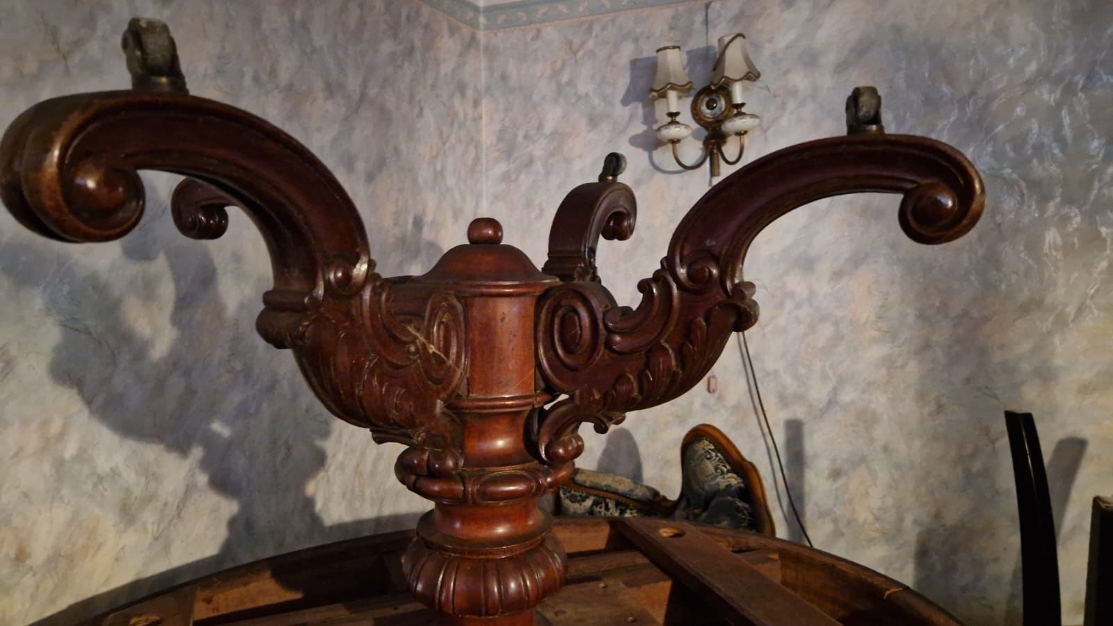 Stół drewniany antyczny okrągły antyk BIEDERMEIER rozkładany 290cm