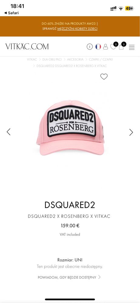 Czapka szyldówka DSQUARED2 pudrowa