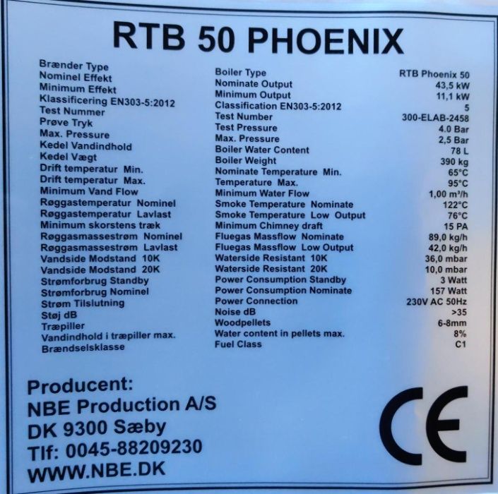 Kocioł  piec na pellet pelet  RTB Feniks 50 kW Ecodesigne