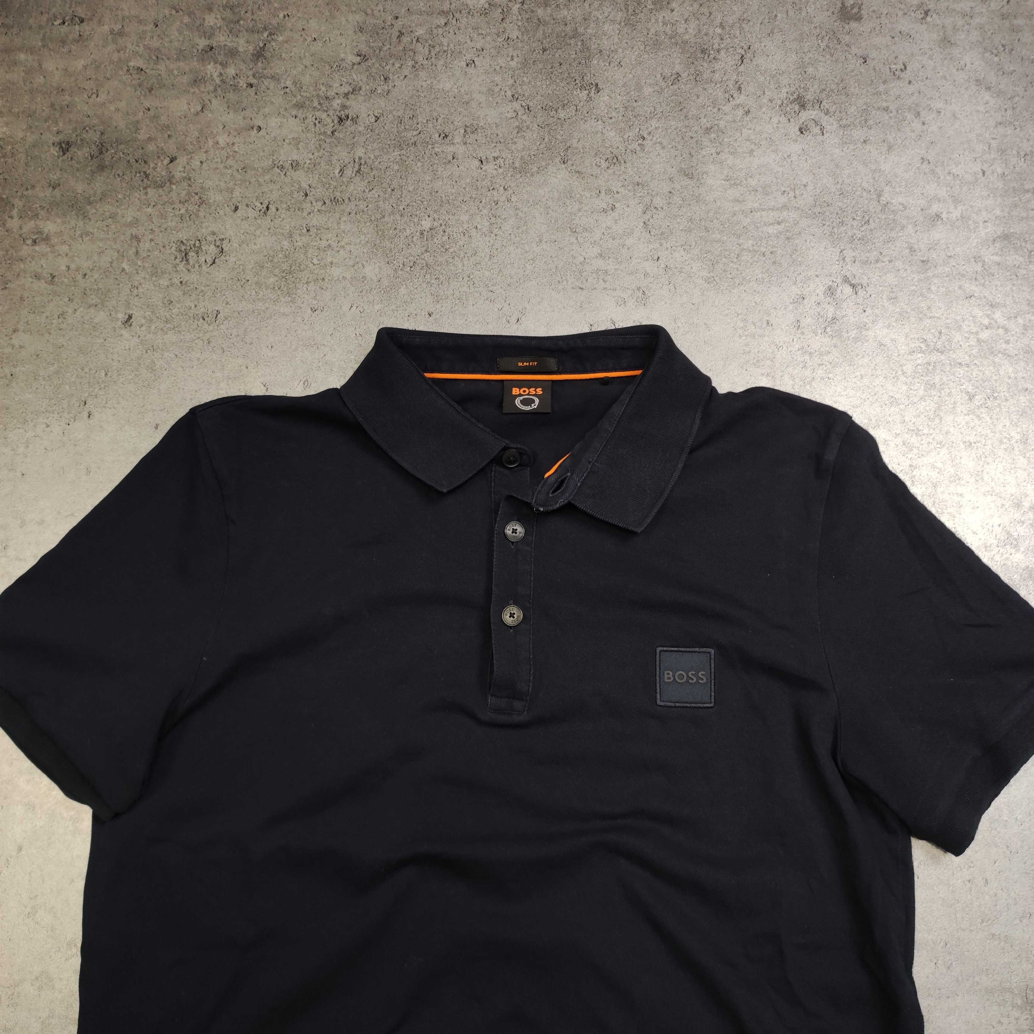 MĘSKA Koszulka Polo Elegancka PREMIUM Granatowa Hugo Boss Bawełna Haft
