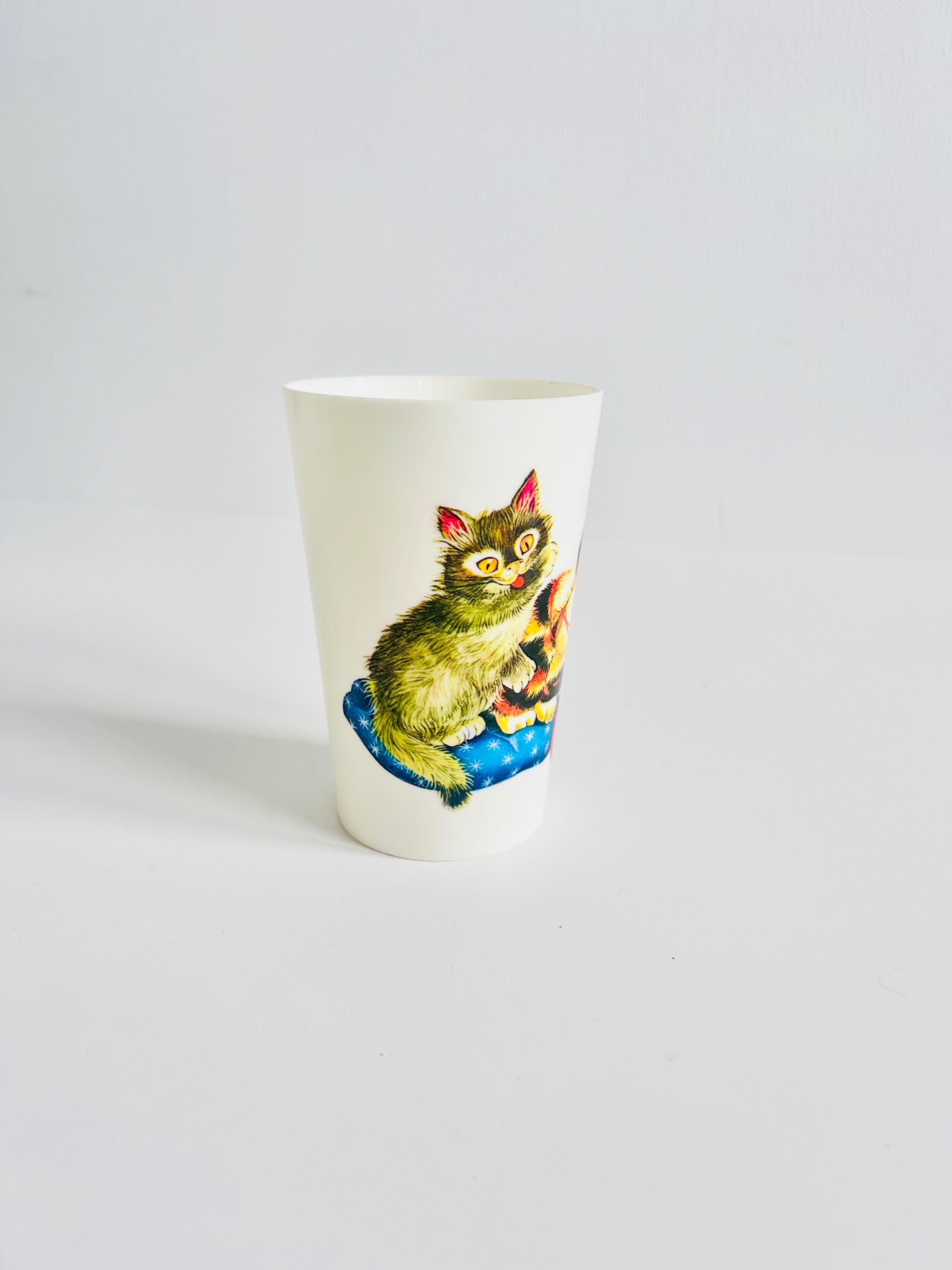 Kubek Vintage z motywem kotów / Przybornik PRL z grafiką kotów