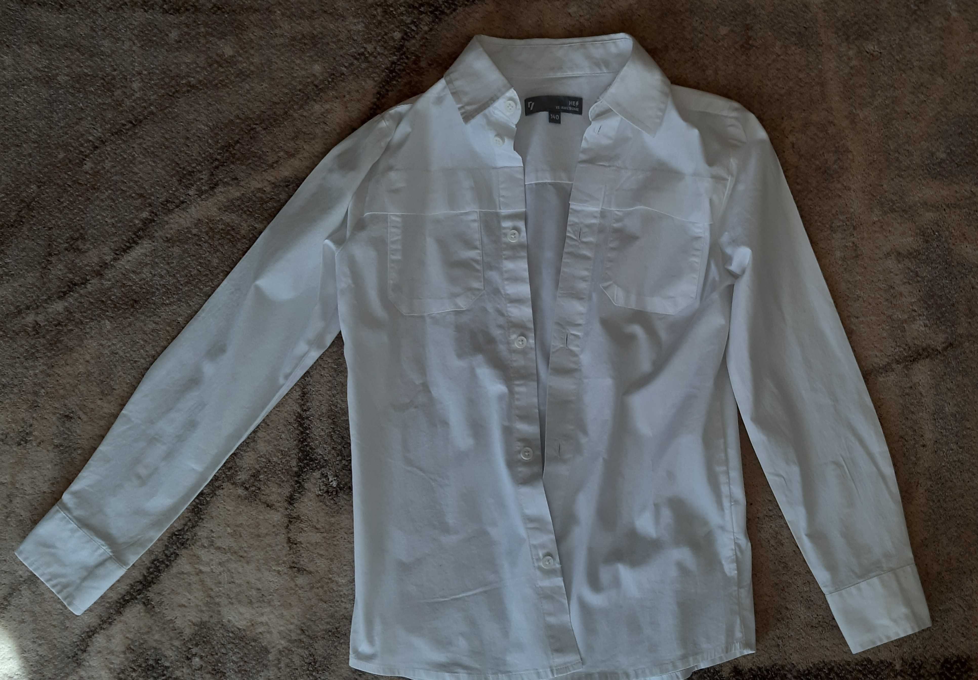 Białe koszule chłopięce długi rękaw 140 cm (2 sztuki)