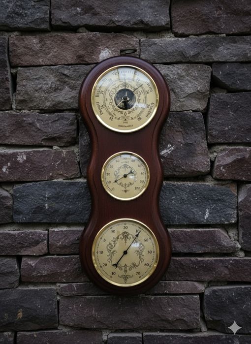 Stylowa Stacja Pogodowa na Ścianę – Barometr, Termometr, Higrometr