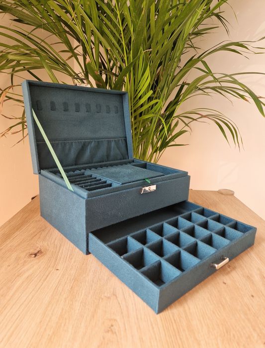 Szmaragdowy luksusowy kuferek na biżuterię z kluczykiem nowy duży XXL