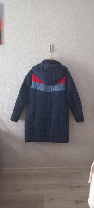 Kurtka długa 100cm,pikowana,kaptur,ciepła rozm.44/46.Granatowa