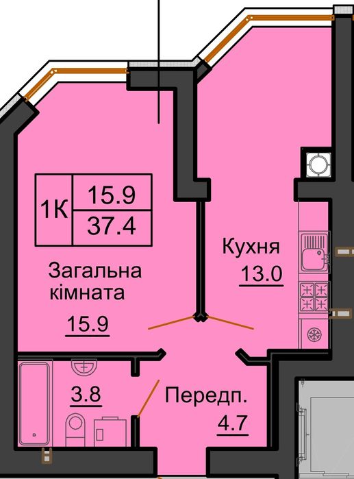 Однокімнатна квартира в Sofia Residence, заселений будинок, 1к без %.