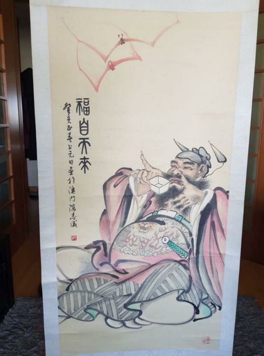 Pintura Buda em tecido de autor macaense contemporâneo