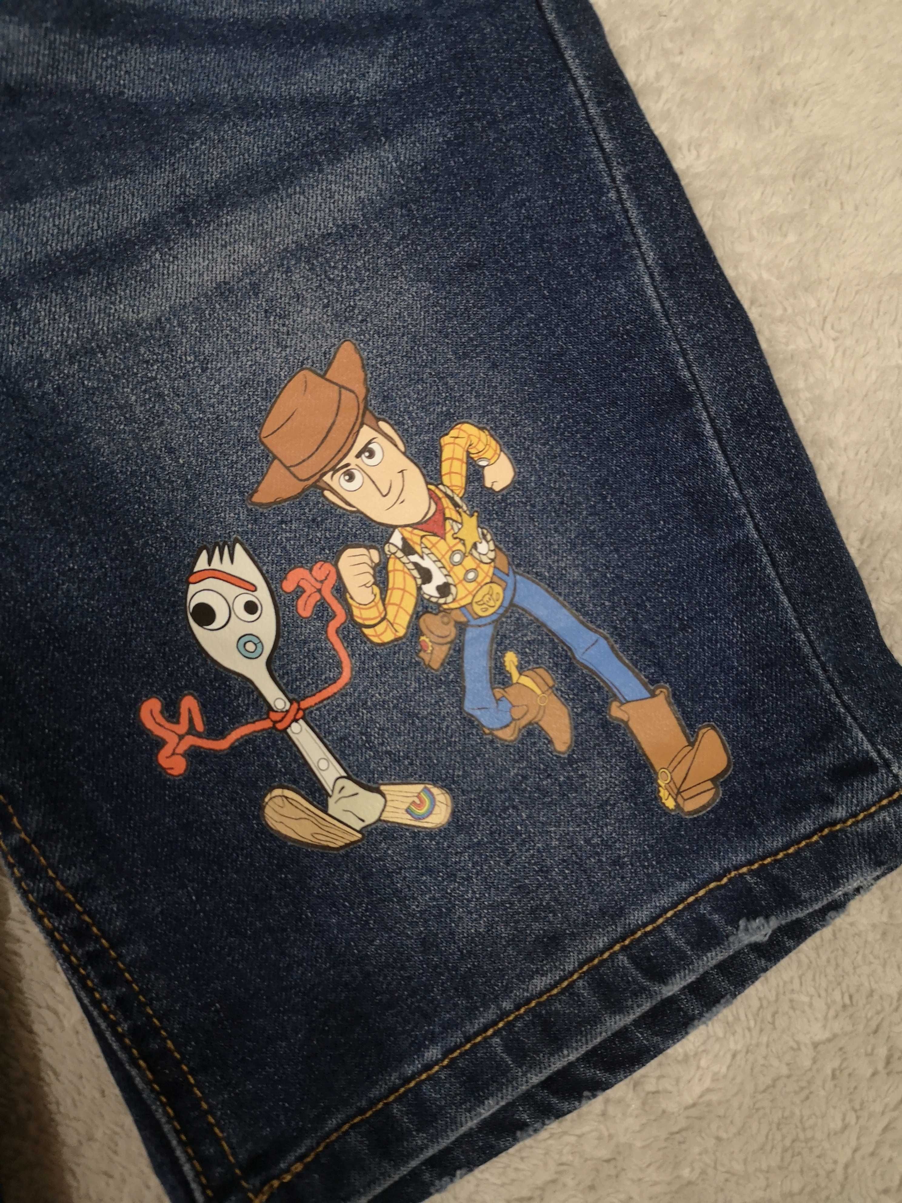 Granatowe krótkie spodenki szorty jeansowe Toy Story 122 jak nowe