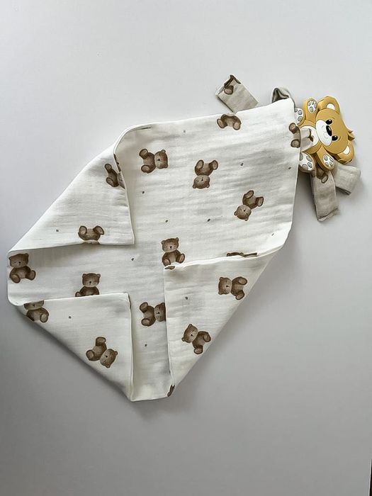 Przytulanka niemowlęca gryzak doudou Pielucha muślinowa misie handmade