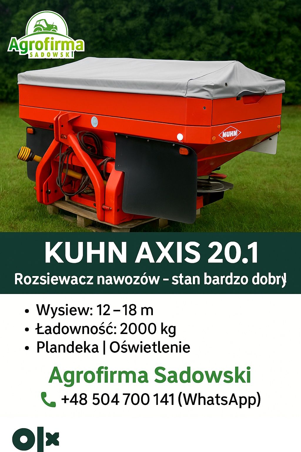 Rozsiewacz nawozu KUHN Axis 20.1 12-18m 2012r. 2000L amazone sulky