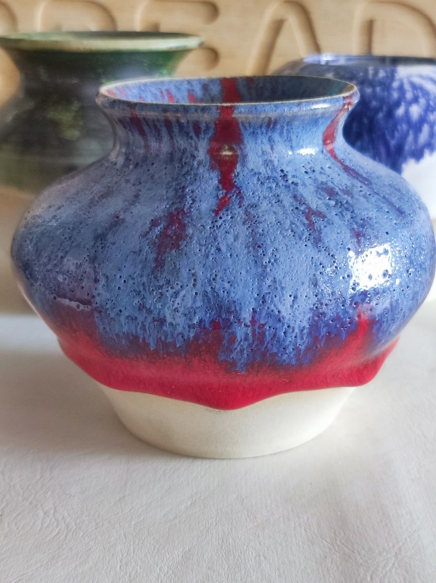 Wazonik handmade rękodzieło czerwono niebieski ceramika artystyczna