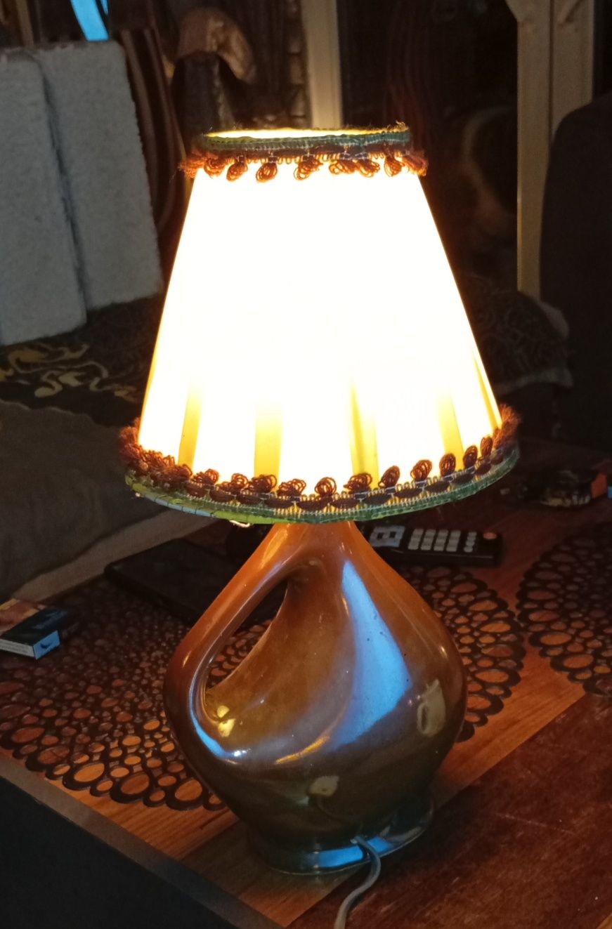 Unikat! Stara lampa stołowa ceramiczna PRL 38cm z Karafki Bochnia